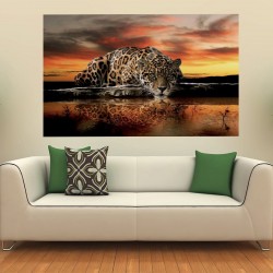 Wallpapers mural leopard in orange sunset