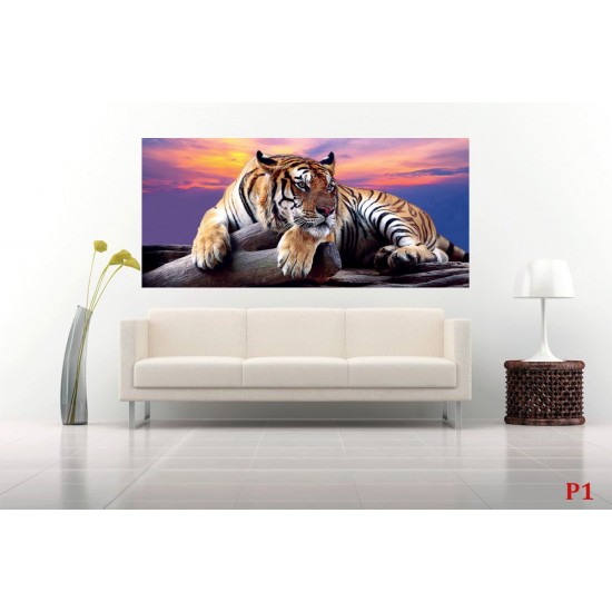 Photo mural purple sunset with a big tiger