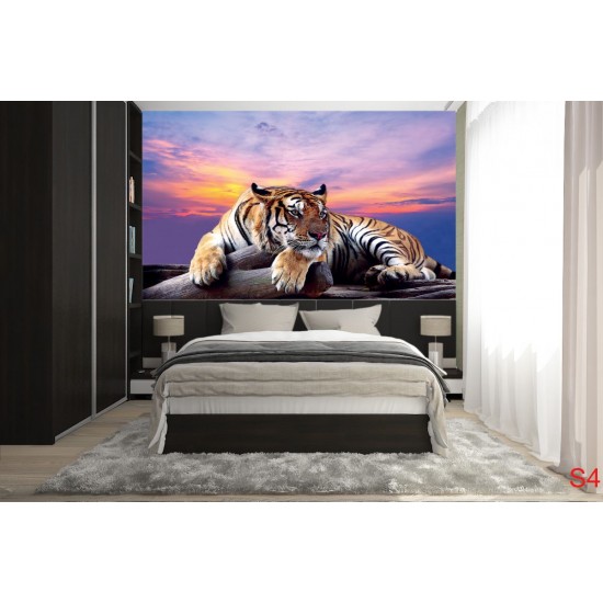 Photo mural purple sunset with a big tiger