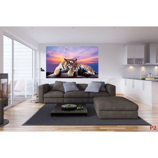 Photo mural purple sunset with a big tiger