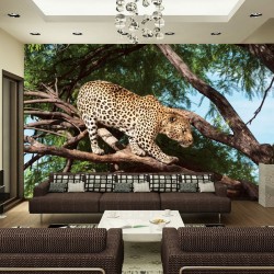 Wallpapers mural hunting leopard on a tree