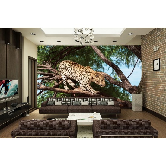 Wallpapers mural hunting leopard on a tree