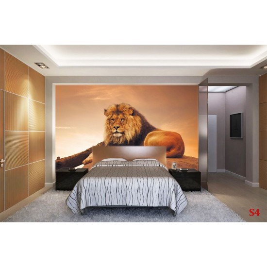 Wallpapers mural big lion with sunset background
