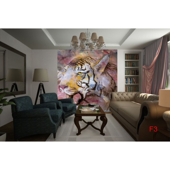 Wallpapers mural tiger's head painted in 3 colours Wallpapers mural tiger's head painted in 3 colours