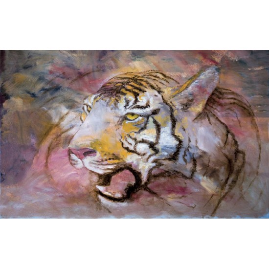 Wallpapers mural tiger's head painted in 3 colours Wallpapers mural tiger's head painted in 3 colours