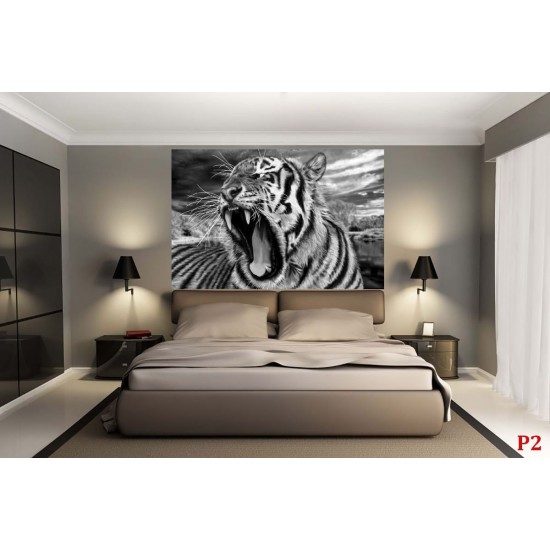 Wallpapers mural head of an angry tiger in 2 colors Wallpapers mural head of an angry tiger in 2 colors