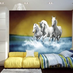 Wall murals three white horses in gallop in water Wall murals three white horses in gallop in water