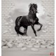 Wall mural black horse in the broken brick wall Wall mural black horse in the broken brick wall