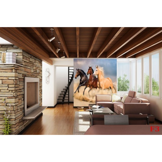 Wall mural color horses on sunset background 