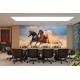 Wall mural color horses on sunset background 