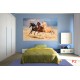 Wall mural color horses on sunset background 