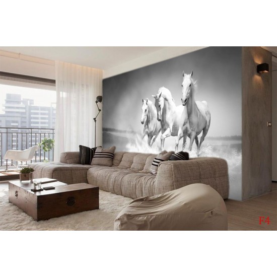 Wall mural Trio gray horses galloping in water