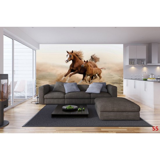 Wall mural brown horse with a little horsey Wall mural brown horse with a little horsey
