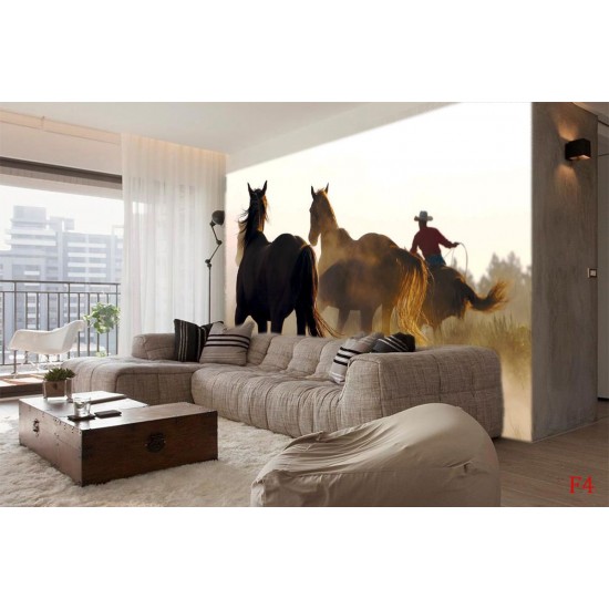 Wall mural with wild horses and a cowboy
