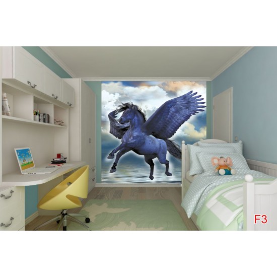 Wall mural fantastic horse Pegasus blue