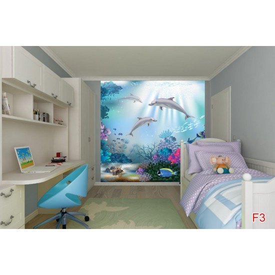 Wallpapers mural sea bottom with dolphins 