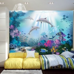 Wallpapers mural sea bottom with dolphins Wallpapers mural sea bottom with dolphins