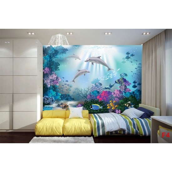 Wallpapers mural sea bottom with dolphins 
