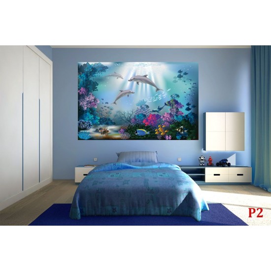 Wallpapers mural sea bottom with dolphins 