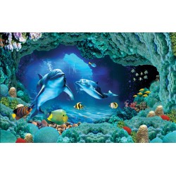 Wallpapers mural 3D visualization sea bottom with dolphins in 2 colors Wallpapers mural 3D visualization sea bottom with dolphins in 2 colors