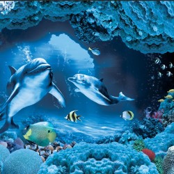 Wallpapers mural 3D visualization sea bottom with dolphins in 2 colors Wallpapers mural 3D visualization sea bottom with dolphins in 2 colors