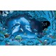 Wallpapers mural 3D visualization sea bottom with dolphins in 2 colors Wallpapers mural 3D visualization sea bottom with dolphins in 2 colors
