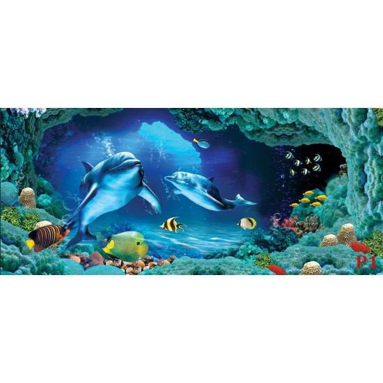 Wallpapers mural 3D visualization sea bottom with dolphins in 2 colors Wallpapers mural 3D visualization sea bottom with dolphins in 2 colors