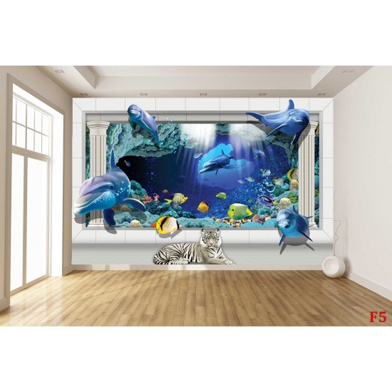Wallpapers mural 3d view with dolphins and columns