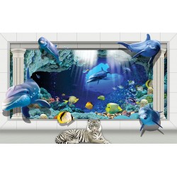 Wallpapers mural 3d view with dolphins and columns