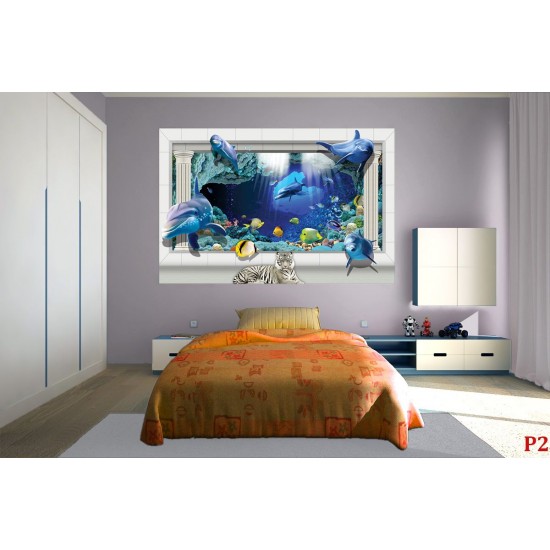 Wallpapers mural 3d view with dolphins and columns
