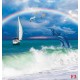 Wall mural sea waves and leaping dolphins with a rainbow background