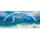 Wall mural sea waves and leaping dolphins with a rainbow background