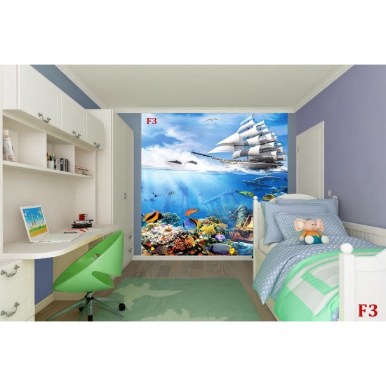 Wall mural 3D model with seabed fish and ship Wall mural 3D model with seabed fish and ship