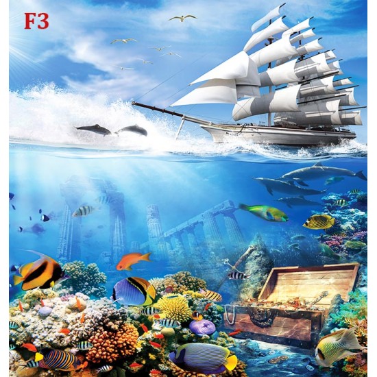 Wall mural 3D model with seabed fish and ship Wall mural 3D model with seabed fish and ship