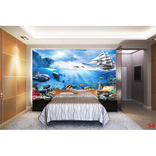 Wall mural 3D model with seabed fish and ship Wall mural 3D model with seabed fish and ship