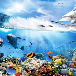 Wall mural 3D model with seabed fish and ship
