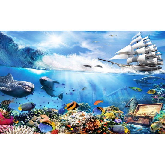 Wall mural 3D model with seabed fish and ship Wall mural 3D model with seabed fish and ship