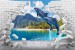 Photo mural jumping dolphins and broken brick wall
