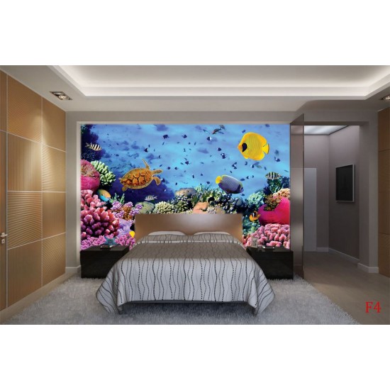 Wallpapers mural sea bottom with many fishes 3d effect Wallpapers mural sea bottom with many fishes 3d effect
