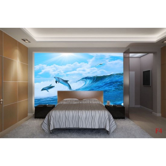 Photo mural two dolphins in sea waves Photo mural two dolphins in sea waves