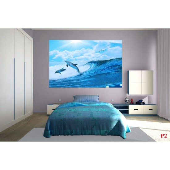 Photo mural two dolphins in sea waves Photo mural two dolphins in sea waves