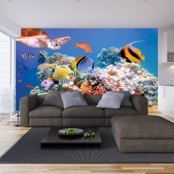Wallpapers mural sea bottom with fishes and a turtle Wallpapers mural sea bottom with fishes and a turtle