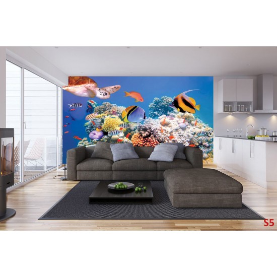 Wallpapers mural sea bottom with fishes and a turtle Wallpapers mural sea bottom with fishes and a turtle