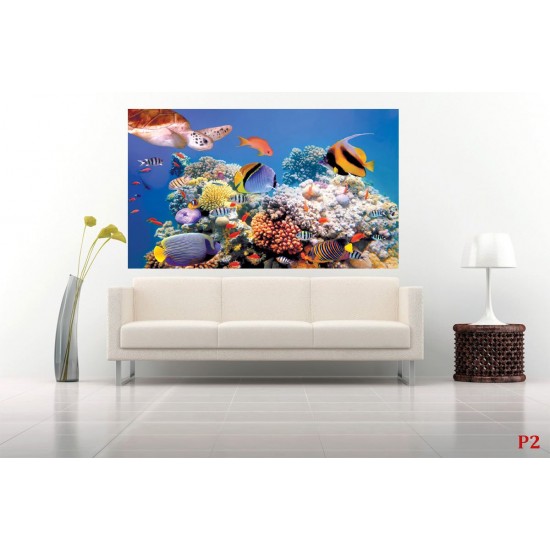 Wallpapers mural sea bottom with fishes and a turtle Wallpapers mural sea bottom with fishes and a turtle