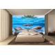 Wallpapers mural three sharks and a view with a small island Wallpapers mural three sharks and a view with a small island