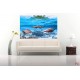 Wallpapers mural three sharks and a view with a small island Wallpapers mural three sharks and a view with a small island
