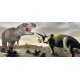 Wall murals Dinosaurs on a gray background and moon