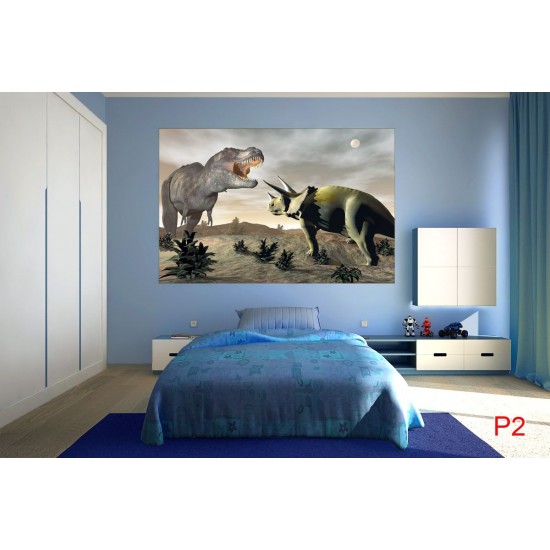 Wall murals Dinosaurs on a gray background and moon