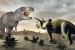 Wall murals Dinosaurs on a gray background and moon