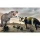 Wall murals Dinosaurs on a gray background and moon